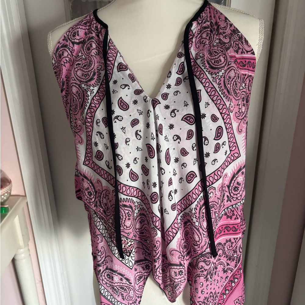 Pinko Pink and White Paisley Tank Top